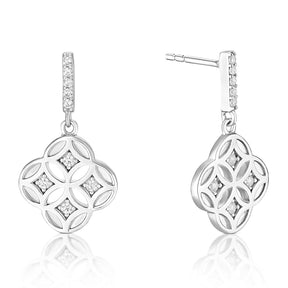 Sterling Silver Cubic Zirconia Cut Out Clover Drop Earrings