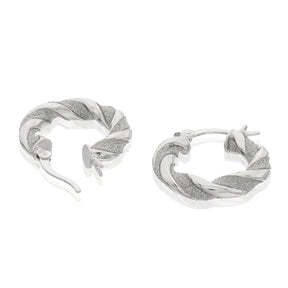 Sterling Silver Glitter & Polished Twist Hoop Earrings