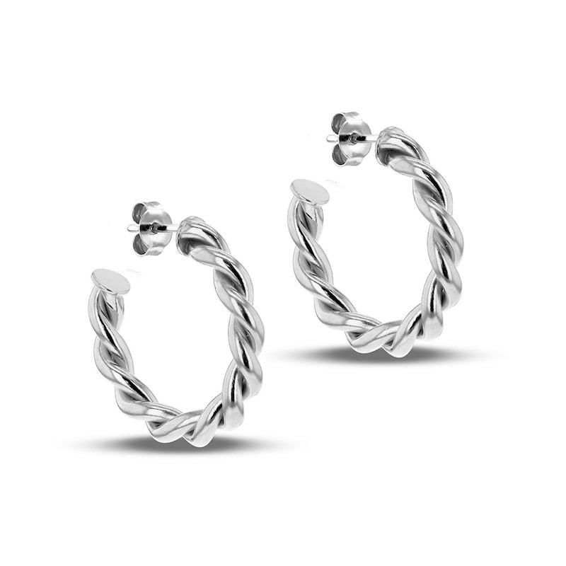 Sterling Silver 25mm Polished Twisted Hoop Earrings