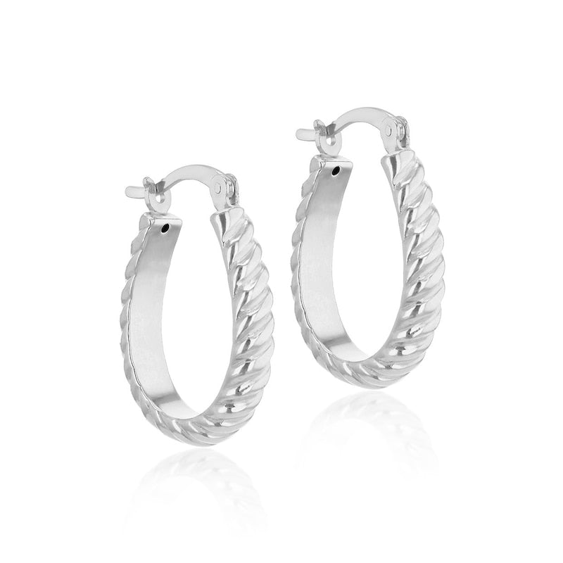 Sterling Silver 27mm Textured Large Oval Hoop Earrings