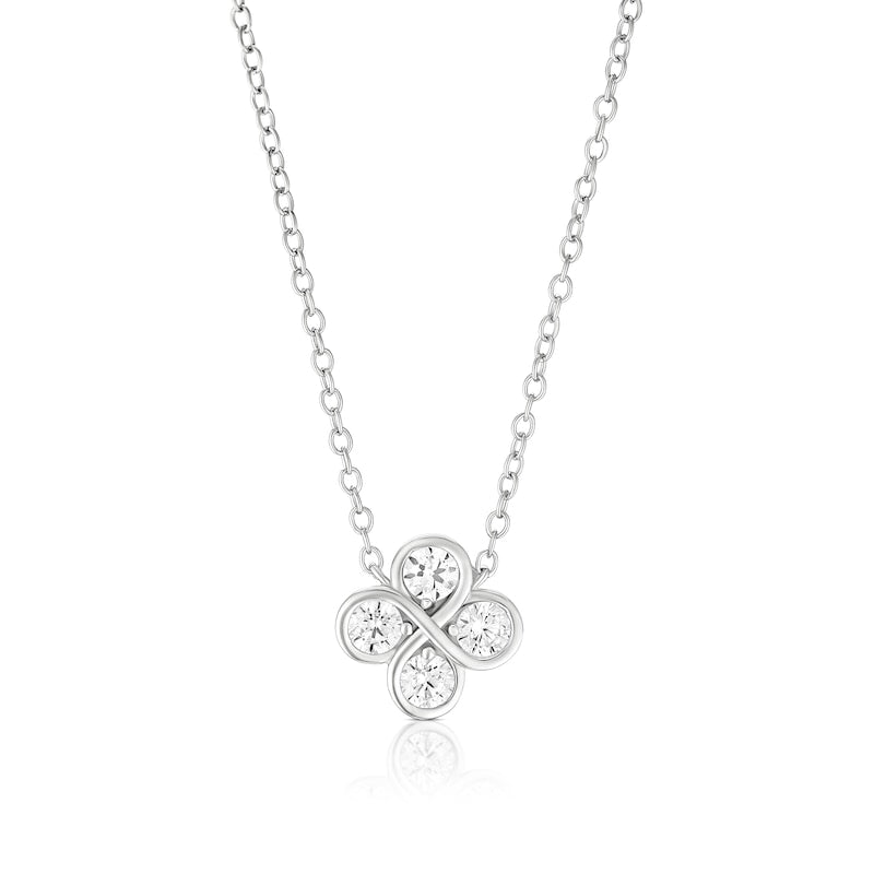 Sterling Silver 16+2" Cubic Zirconia Infinity Clover Necklace
