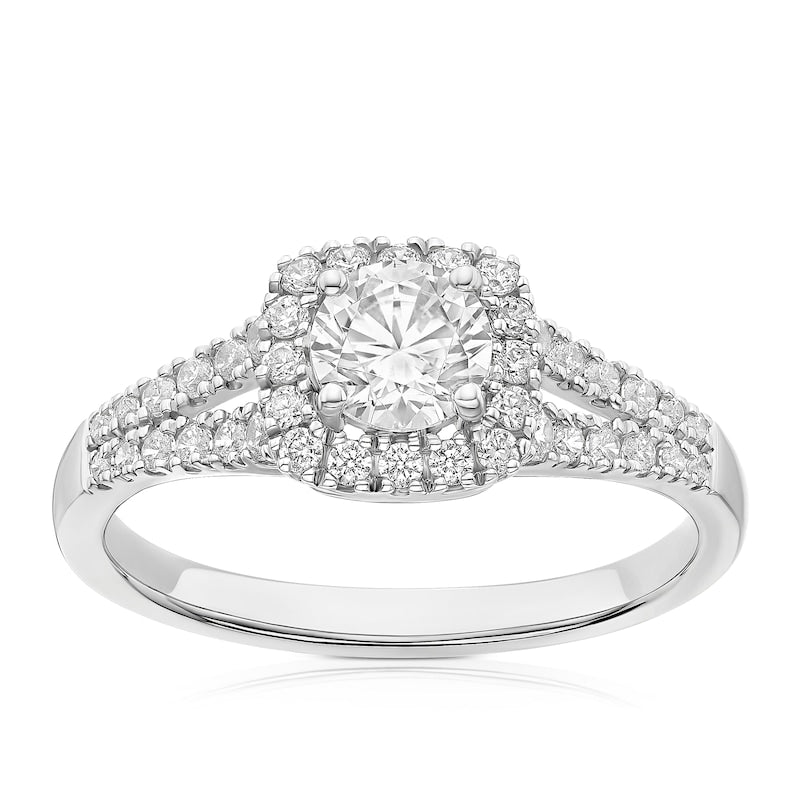 Sterling Silver Cubic Zirconia Split Shoulder Halo Ring