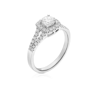 Sterling Silver Cubic Zirconia Split Shoulder Halo Ring