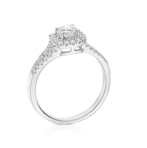 Sterling Silver Cubic Zirconia Split Shoulder Halo Ring