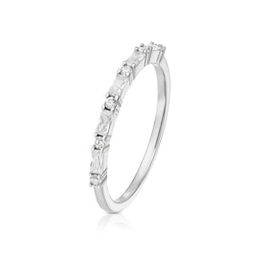 Sterling Silver Baguette & Round Cubic Zirconia Half Eternity Ring
