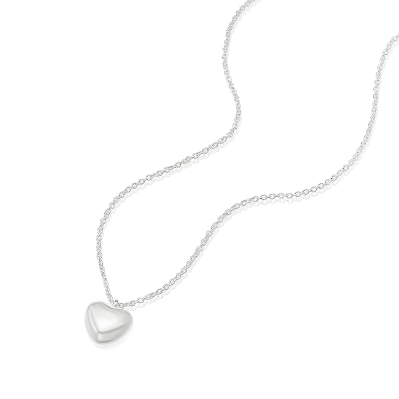 Sterling Silver Puff Heart Shaped Pendant Necklace