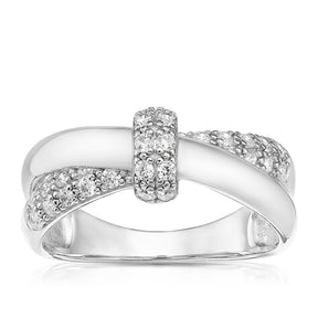 Sterling Silver Cubic Zirconia & Polished Crossover Ring