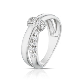 Sterling Silver Cubic Zirconia & Polished Crossover Ring