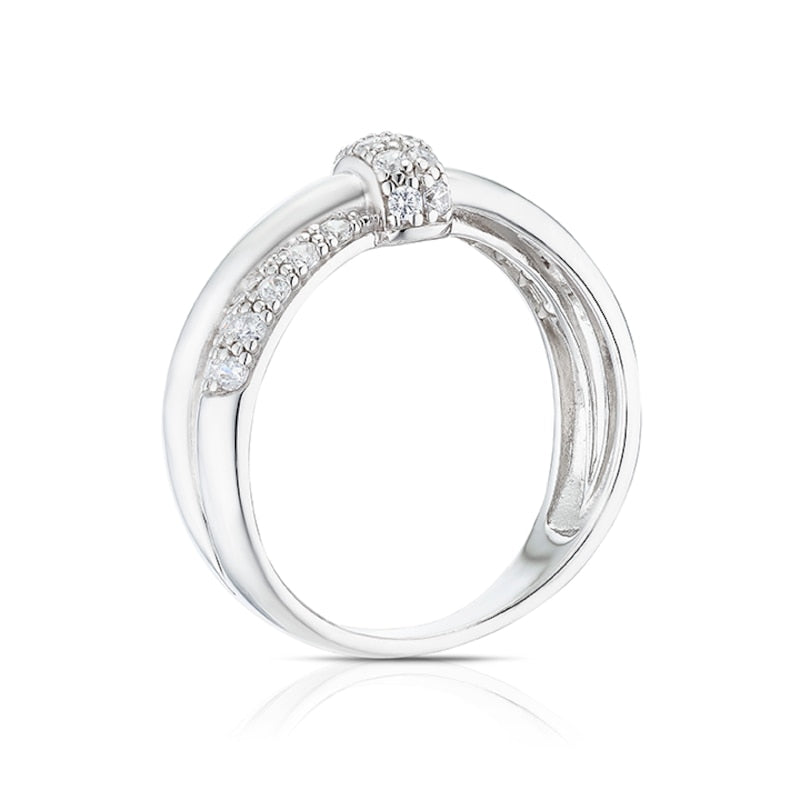 Sterling Silver Cubic Zirconia & Polished Crossover Ring