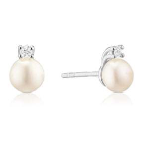 Sterling Silver Cubic Zirconia & Cultured Freshwater Pearl Stud Earrings
