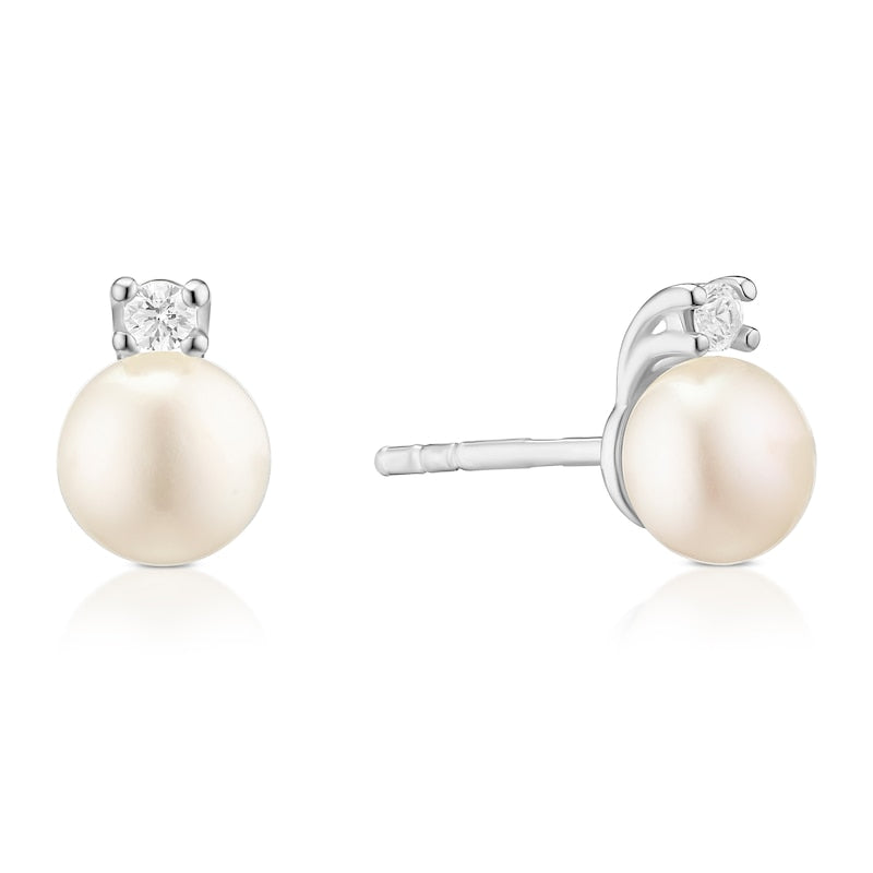Sterling Silver Cubic Zirconia & Cultured Freshwater Pearl Stud Earrings