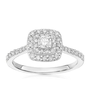 Engagement Ring Platinum Cushion Shaped Double Halo 0.50ct Diamond Ring