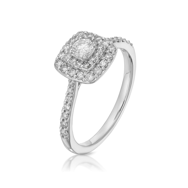Engagement Ring Platinum Cushion Shaped Double Halo 0.50ct Diamond Ring
