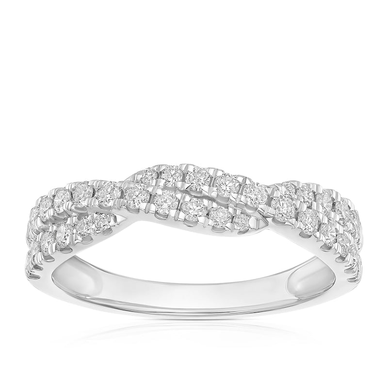 Engagement Ring 9ct White Gold Round Cut Twist Band 0.50ct Diamond Ring