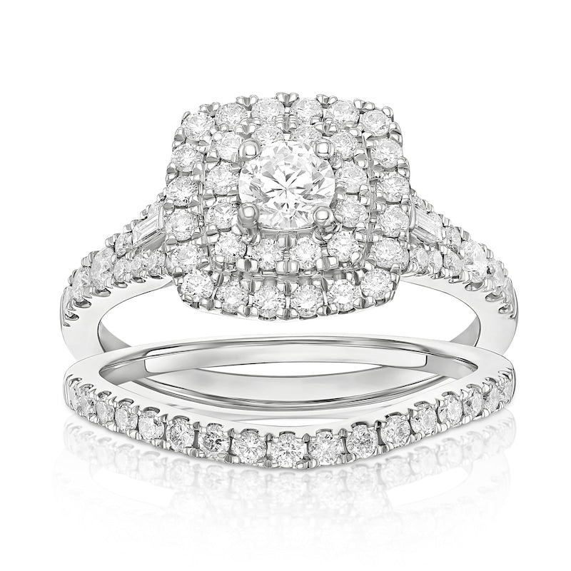 Engagement Ring Platinum Cushion Shaped Halo Bridal Set 1ct Diamond Ring