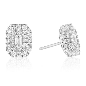 Platinum Emerald Shaped 1ct Diamond Double Halo Stud Earrings