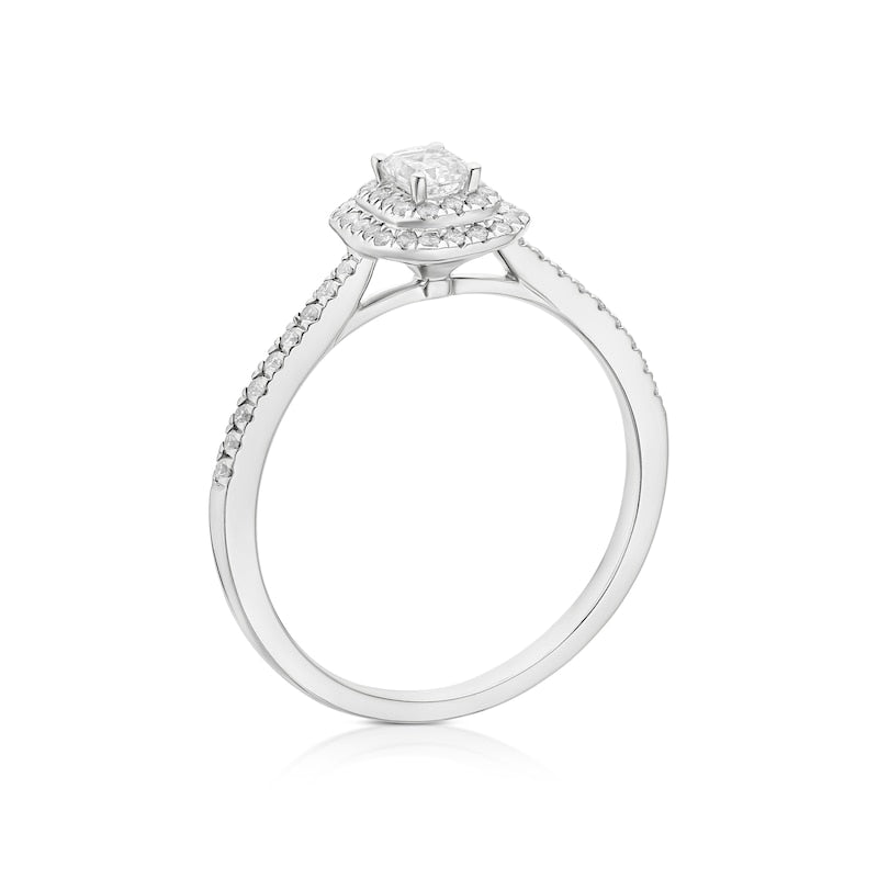 Engagement Ring 9ct White Gold Emerald Cut Double Halo 0.40ct Diamond Ring