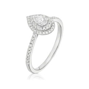 Engagement Ring 9ct White Gold Pear Cut Double Halo 0.40ct Diamond Ring