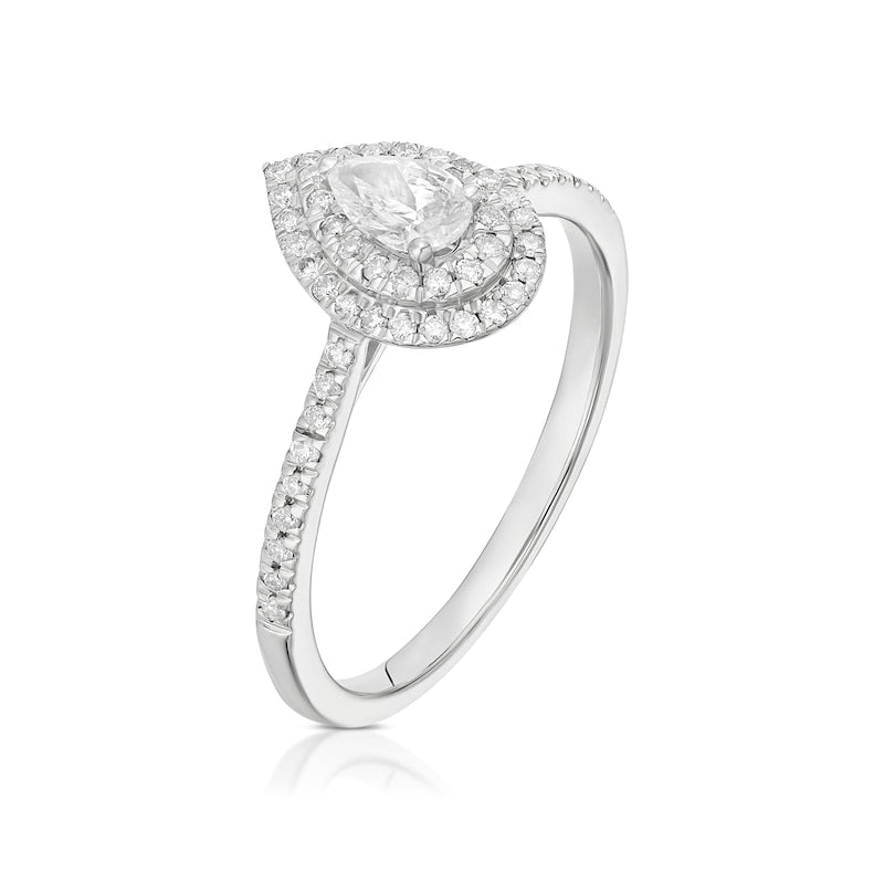 Engagement Ring 9ct White Gold Pear Cut Double Halo 0.40ct Diamond Ring