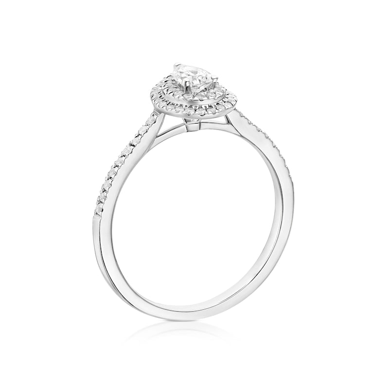 Engagement Ring 9ct White Gold Pear Cut Double Halo 0.40ct Diamond Ring