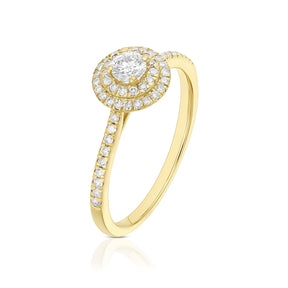 Engagement Ring 9ct Yellow Gold Round Cut Double Halo 0.40ct Diamond Ring