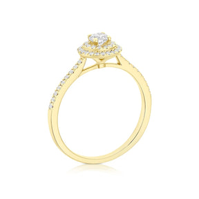 Engagement Ring 9ct Yellow Gold Round Cut Double Halo 0.40ct Diamond Ring