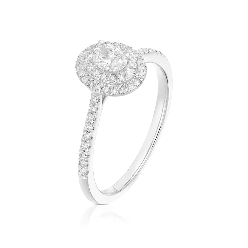 Engagement Ring 9ct White Gold Oval Cut Double Halo 0.40ct Diamond Ring