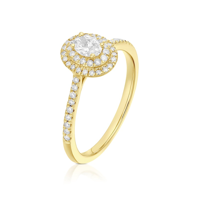 Engagement Ring 9ct Yellow Gold Oval Cut Double Halo 0.40ct Diamond Ring