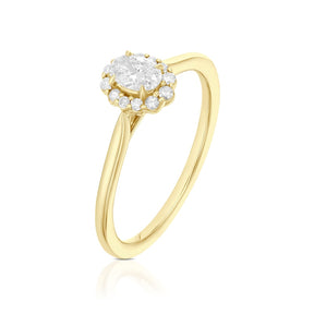 Engagement Ring 9ct Yellow Gold Oval Cut Halo 0.25ct Diamond Ring