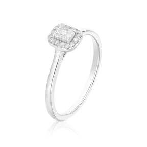 Engagement Ring 9ct White Gold Emerald Cut Halo 0.25ct Diamond Ring