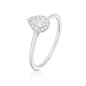 Engagement Ring 9ct White Gold 0.25ct Diamond Pear Cut Halo Diamond Ring