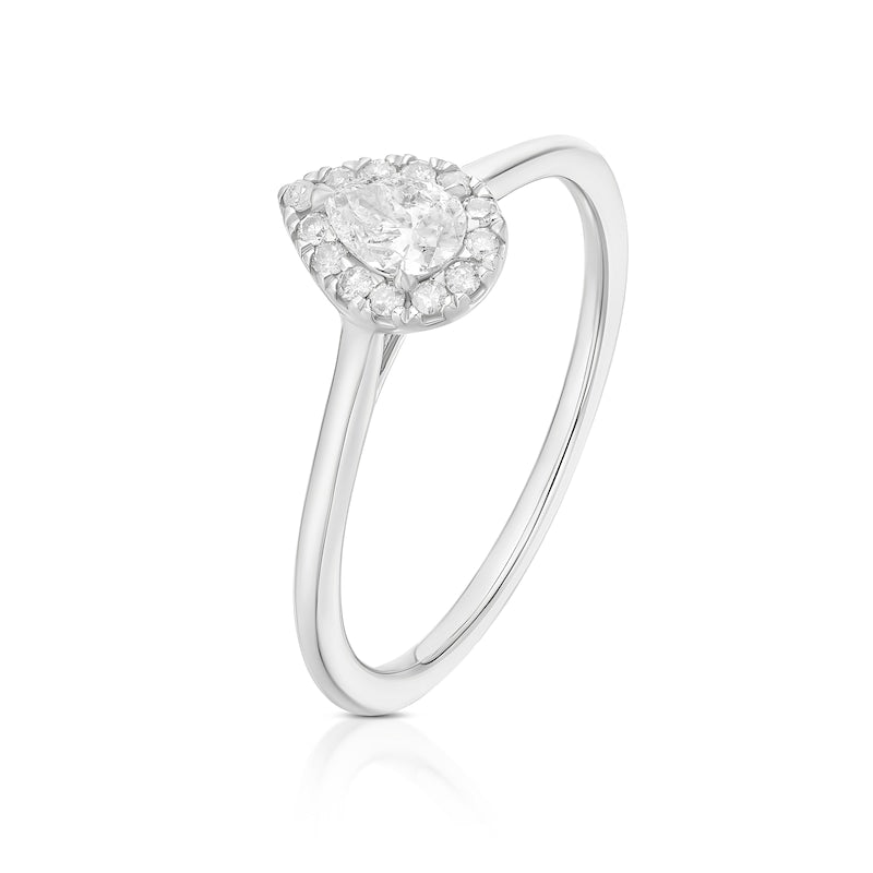 Engagement Ring 9ct White Gold 0.25ct Diamond Pear Cut Halo Diamond Ring