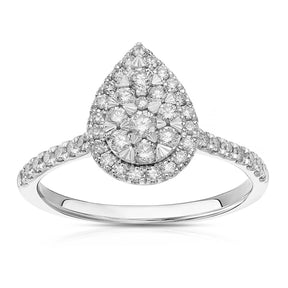 Engagement Ring 9ct White Gold Pear Cluster 0.50ct Diamond Ring