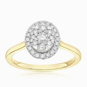 Engagement Ring 9ct Yellow Gold Oval Cluster 0.40ct Diamond Ring