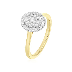 Engagement Ring 9ct Yellow Gold Oval Cluster 0.40ct Diamond Ring