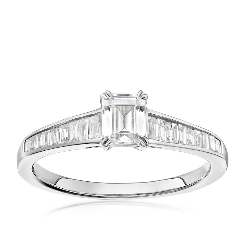 Engagement Ring Platinum Emerald Cut Solitaire 0.66ct Diamond Ring