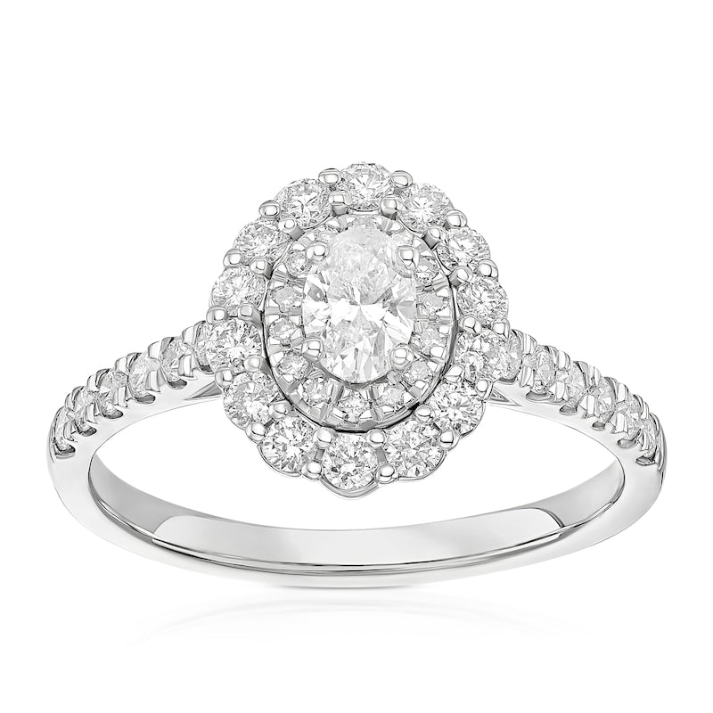 Engagement Ring Platinum Oval Cut Double Halo 0.75ct Diamond Ring