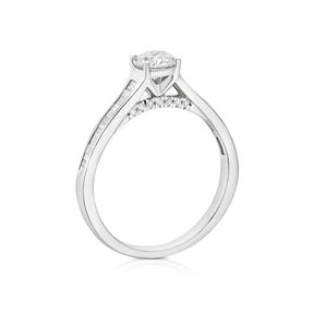 Engagement Ring Platinum Round & Baguette Cut Solitaire 0.75ct Diamond Ring