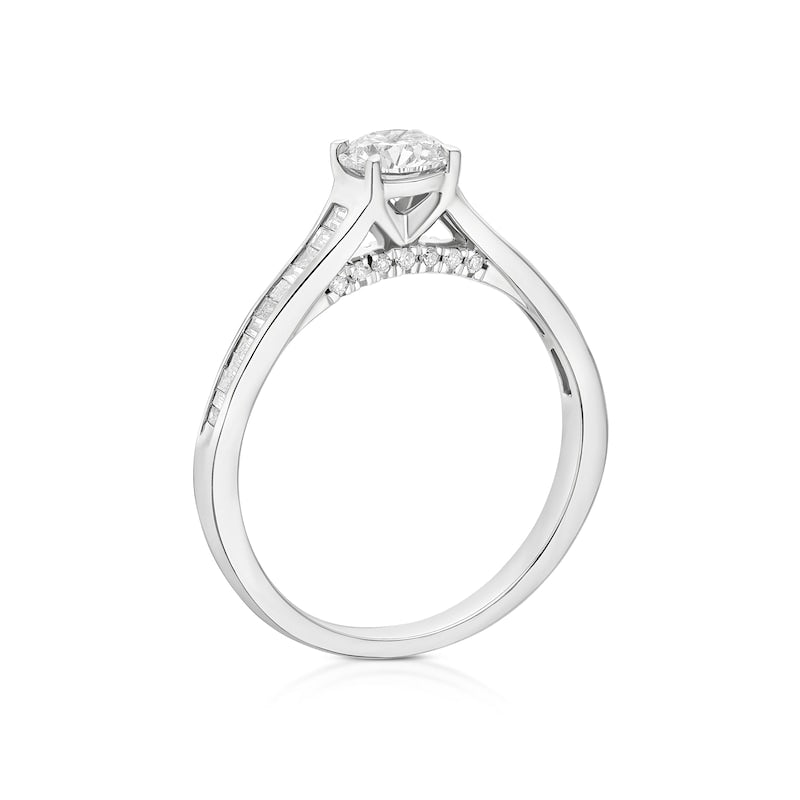 Engagement Ring Platinum Round & Baguette Cut Solitaire 0.75ct Diamond Ring