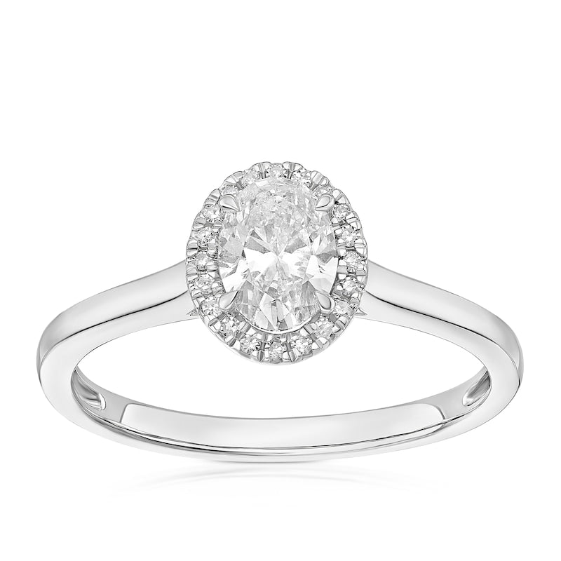 Engagement Ring Platinum Oval Cut Halo Solitaire 0.55ct Diamond Ring