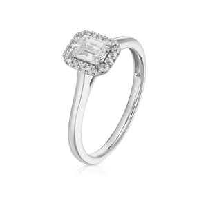 Engagement Ring Platinum Emerald Cut Halo Solitaire 0.55ct Diamond Ring