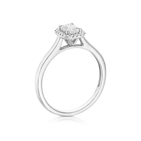 Engagement Ring Platinum Emerald Cut Halo Solitaire 0.55ct Diamond Ring