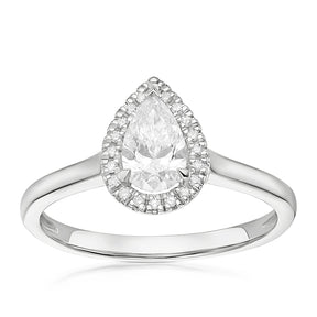 Engagement Ring Platinum Pear Cut Halo Solitaire 0.55ct Diamond Ring
