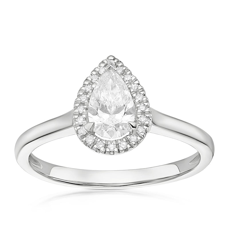Engagement Ring Platinum Pear Cut Halo Solitaire 0.55ct Diamond Ring