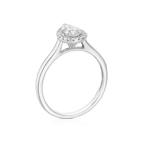 Engagement Ring Platinum Pear Cut Halo Solitaire 0.55ct Diamond Ring