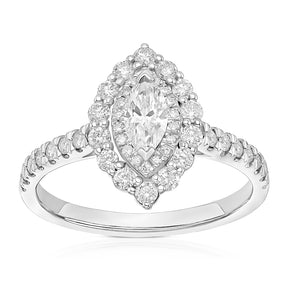Engagement Ring Platinum Marquise Cut Double Halo 0.75ct Diamond Ring