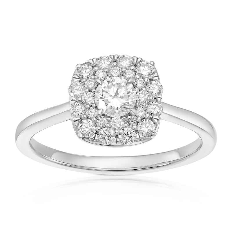 Engagement Ring 18ct White Gold Cushion Halo 0.50ct Diamond Ring
