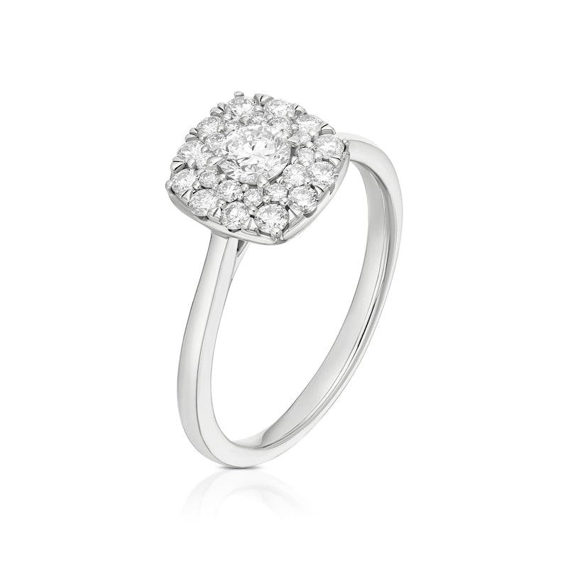 Engagement Ring 18ct White Gold Cushion Halo 0.50ct Diamond Ring