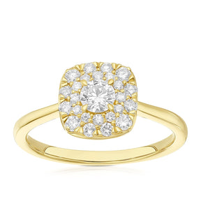 Engagement Ring 18ct Yellow Gold Cushion Halo 0.50ct Diamond Ring