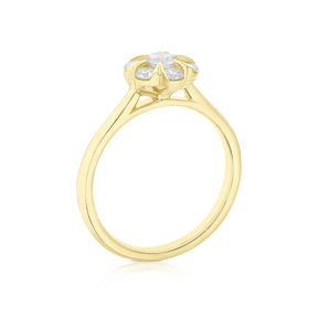 Engagement Ring Origin 18ct Yellow Gold Flower Shaped Halo 0.50ct Diamond Ring
